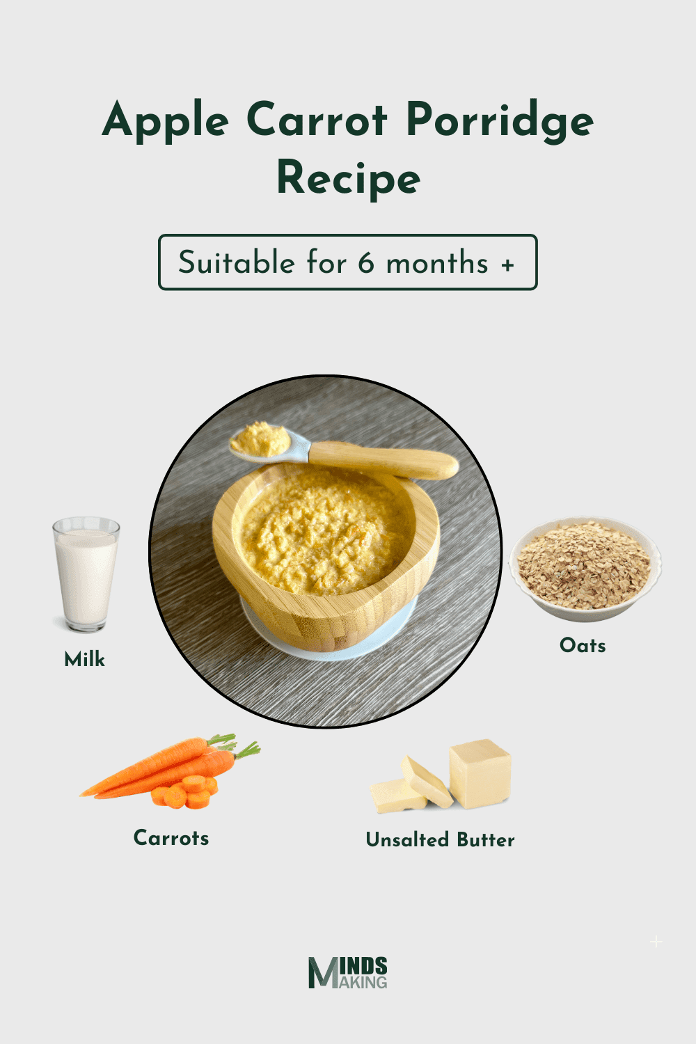 Apple carrot porridge Pinterest image featuring a nutritious and wholesome baby-friendly meal made with fresh apples, carrots, and grains. Perfect for weaning and healthy breakfasts.
