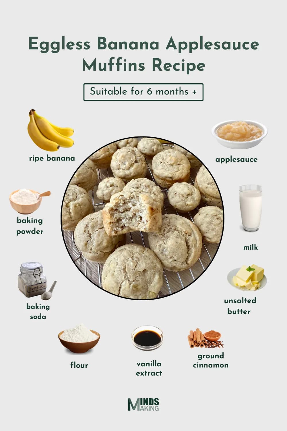 "Freshly baked eggless banana muffins cooling on a wire rack, with a bite taken to show the moist, fluffy texture—perfect for a healthy vegan snack or breakfast."