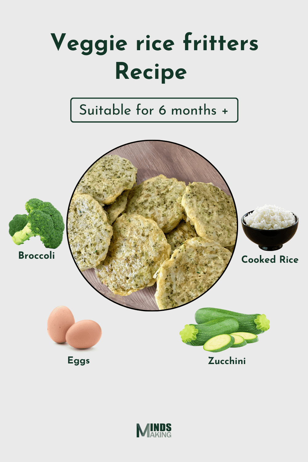 "Healthy Veggie Rice Fritters made with mixed vegetables, rice, and seasonings, ideal for a nutritious snack or meal option."