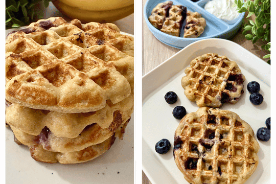 A plate of blueberry banana waffales