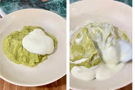 plain yoghurt with the mashed avocado and banana stirred together.