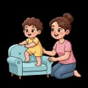 "20-month-old toddler climbing furniture and stairs with support, building strength, balance, and confidence."