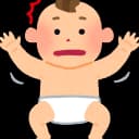 A cartoon-style drawing of a baby or infant with a surprised or shocked expression, wearing only a white diaper. The baby has its arms raised and hands open in a dramatic or jerking motion, with a red squiggle above its head indicating distress or fear.