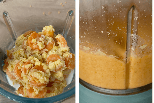 An image of a carrot mixture in a blender.