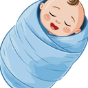 Newborn Swaddling Technique, Safe Sleep Practices for Infants, Happy Baby Sleeping in Blue Swaddle, How to Swaddle a Baby, Calming a Newborn, Infant Comfort and Security.