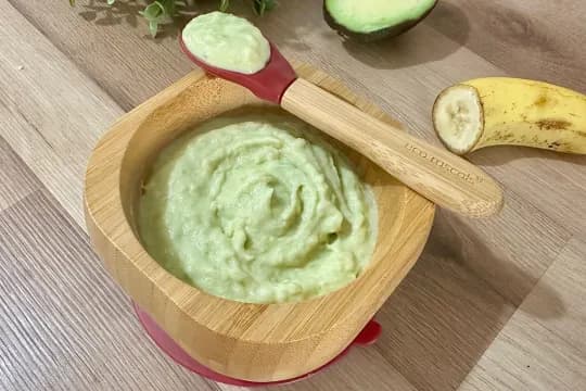 Avocado banana puree ready to be serve.