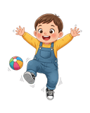 Toddler playing with a colorful ball, kicking and throwing it outdoors, showing early coordination and playful learning.