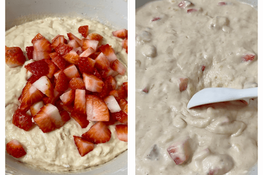 Carefully fold in the chopped strawberries
