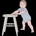 "An 11-month-old baby cruising along a sofa, holding on for balance while taking small side steps — a key pre-walking milestone."