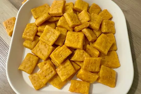 Sweet potato cracker served in a bowl.