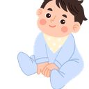 A six-month-old baby sitting upright without support, reaching for colorful toys on the floor, smiling with curiosity while surrounded by board books and stacking blocks.