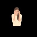 "Illustration of a woman experiencing a headache or migraine, touching her temples with a pained expression