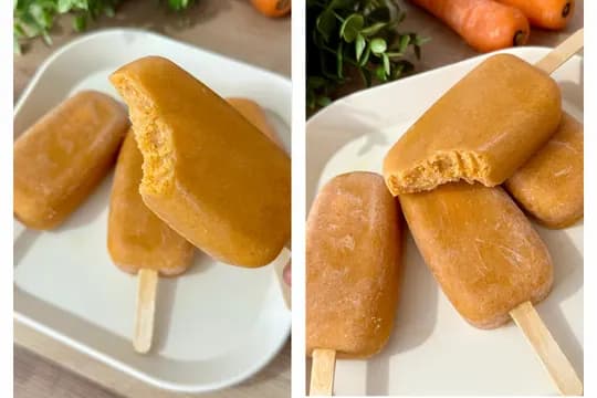 Serving homemade frozen carrot popsicles as a healthy treat for babies, toddlers, and adults
