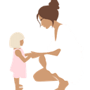 A baby being held upright, pressing their legs against the caregiver’s hands, practicing balance and building leg strength for walking.