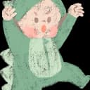 Cartoon illustration of a baby scooting or low crawling: A vector graphic of a happy, smiling infant on its stomach, pushing forward with its arms and legs bent, wearing a white bodysuit and pink booties.