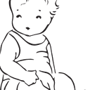 Minimalist drawing of a baby developing sitting balance (core strength milestone): Line art used to illustrate the developmental stage of a baby sitting unassisted, often a 6-month-old milestone.