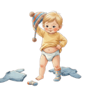 18-month-old toddler attempting to remove their own clothes, showing growing independence and confidence in self-dressing."