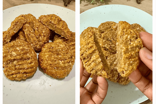 Freshly baked banana sweet potato cookies cooling on a wire rack, ready to be enjoyed.