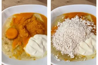 Pumpkin Banana Pancakes recipe for babies 6 months and older, made with ingredients like: pumpkin, banana, eggs, all-purpose flour, and plain yogurt. A healthy and easy-to-make nutritious