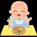 "An 11-month-old baby grasping small pieces of food with tiny fingers, practicing self-feeding and independence."