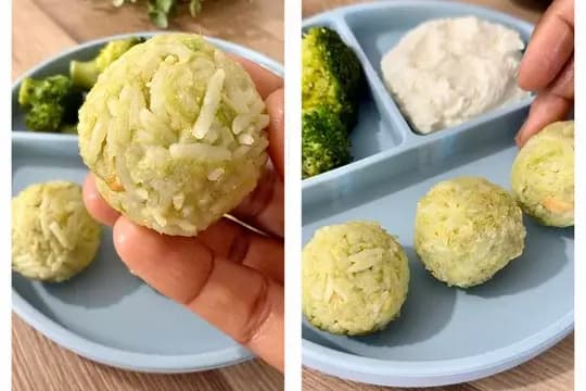 Rice balls made with mashed avocado and salmon – a healthy and delicious snack packed with protein and healthy fats.