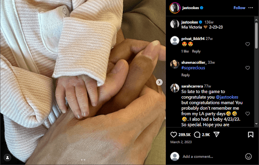Congratulatory messages on Mia’s arrival on Instagram