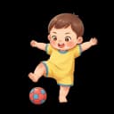 Illustration of a cheerful toddler kicking a ball and balancing on one foot, highlighting gross motor skills and coordination.