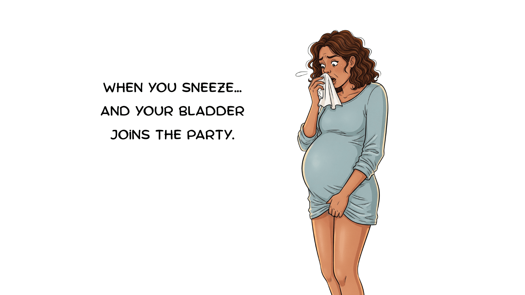 Relatable meme on pregnancy leaks caused by sneezing