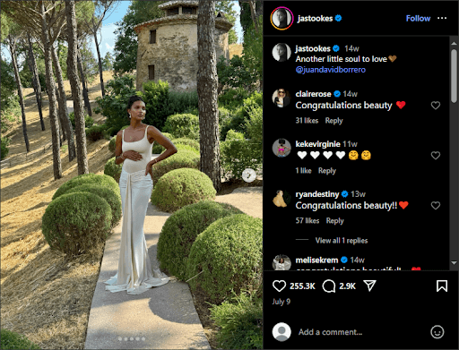 Congratulatory messages on Mia’s arrival on Instagram