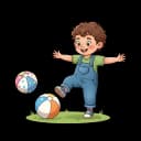 "20-month-old toddler kicking and throwing a ball, developing gross motor skills and hand-eye coordination.