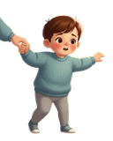 Toddler climbing stairs while holding a parent’s hand, showing growing confidence and balance during this developmental stage.