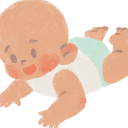 Smiling baby lying on a soft surface, rolling over with ease, showing growing strength, coordination, and playful curiosity.