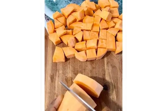 Chopped sweet potatoes prepared for making a smooth puree.