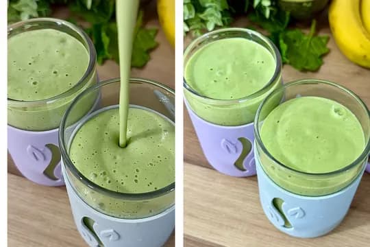 Creamy avocado banana spinach smoothie ready to be serve