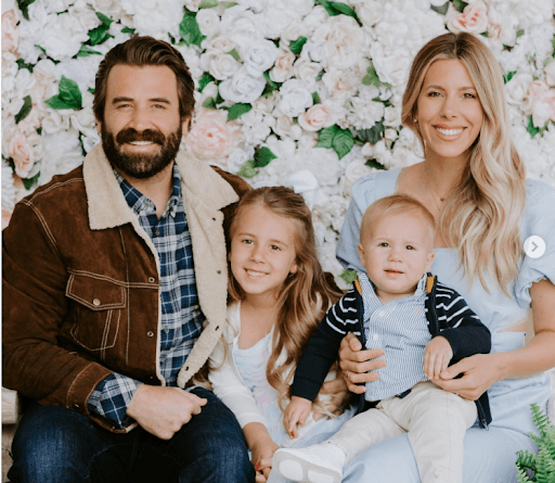 Jason Wahler with his wife Ashley and their three children—Delilah, Wyatt, and newborn August—celebrating the arrival of their third child.