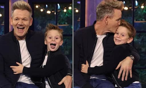 Gordon Ramsay brings his lookalike Son, Oscar, to Work on Set.