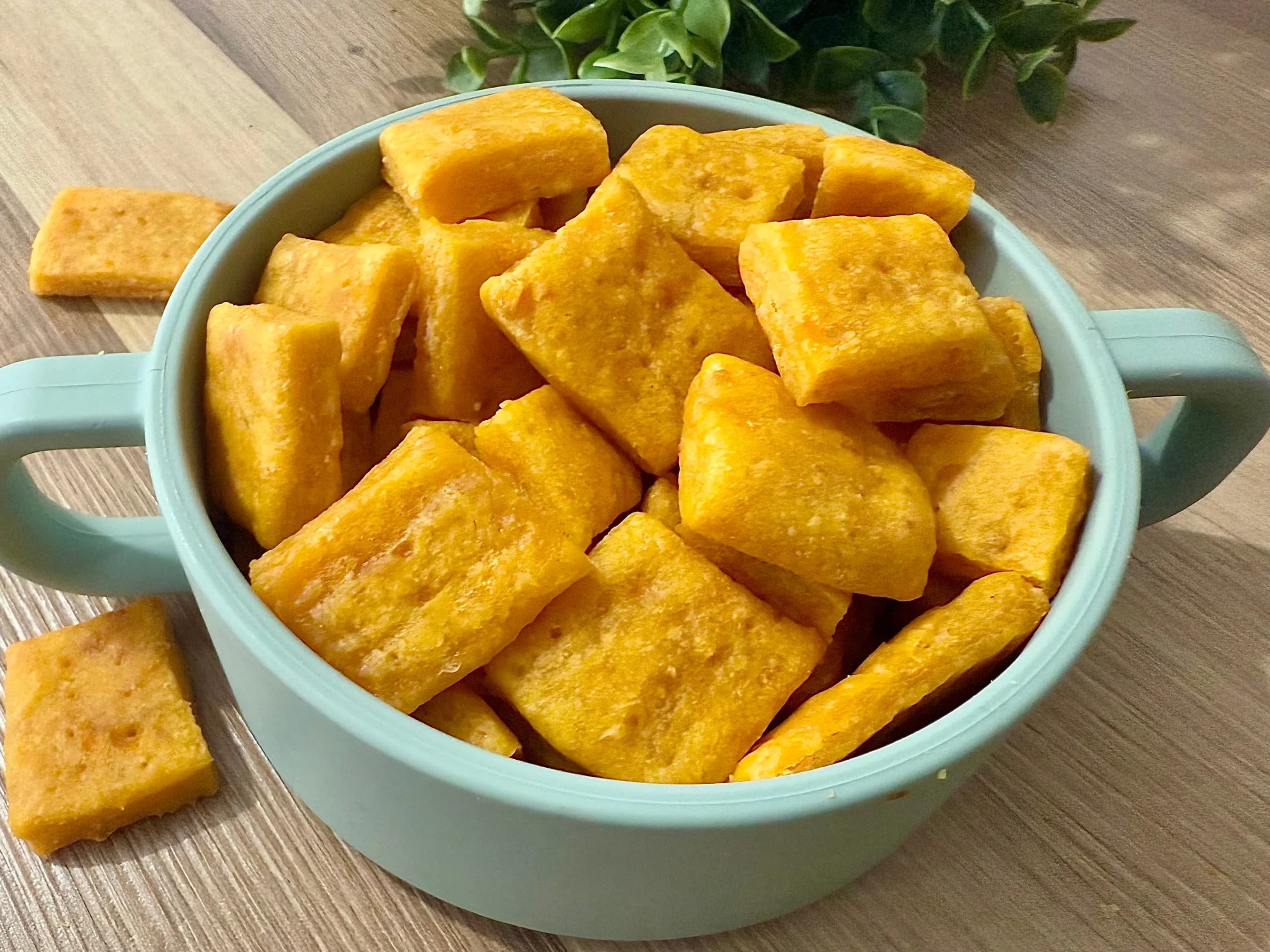 Sweet potato cracker served in a bowl.